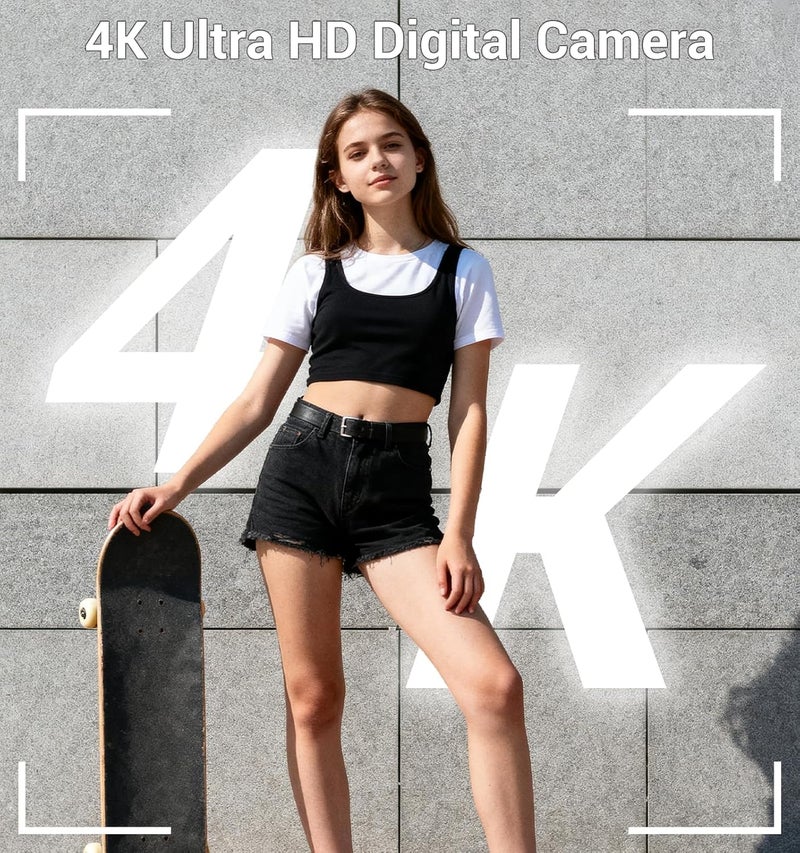 ceye Digital Camera, FHD 4K Compact Cameras with 64GB SD Card 2 Batteries, Portable Travel Digital Camera with 16X Autofocus Digital Zoom Small Camera for Teens Kids Boys Girls - Image 2